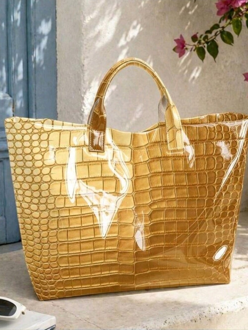 Beautiful Crocodile Print Glossy PVC Tote